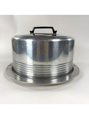 Vintage Regal Aluminum Cake Carrier Black Handle 2-Piece Set Transport Storage